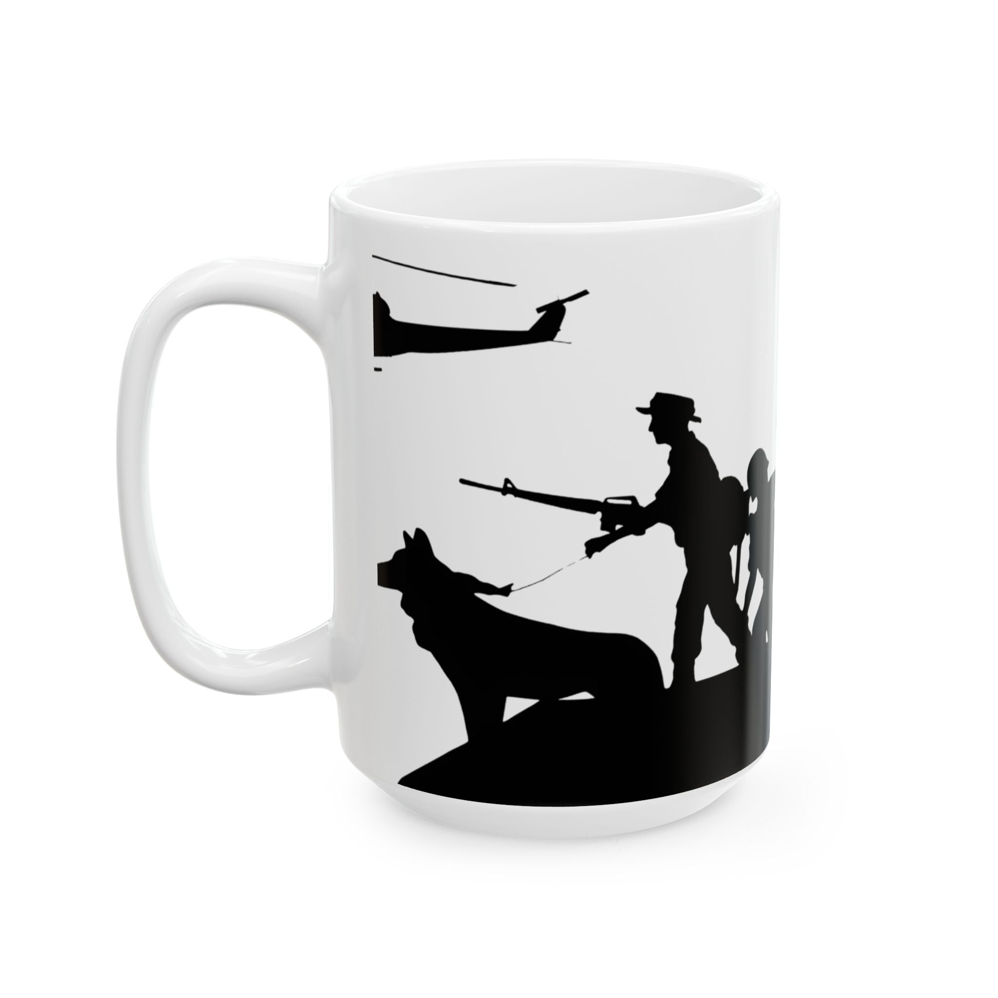 Patriotic Camaraderie Military Silhouette White Ceramic Mug – Teamwork Duty Quiet Strength Cup (11oz, 15oz)