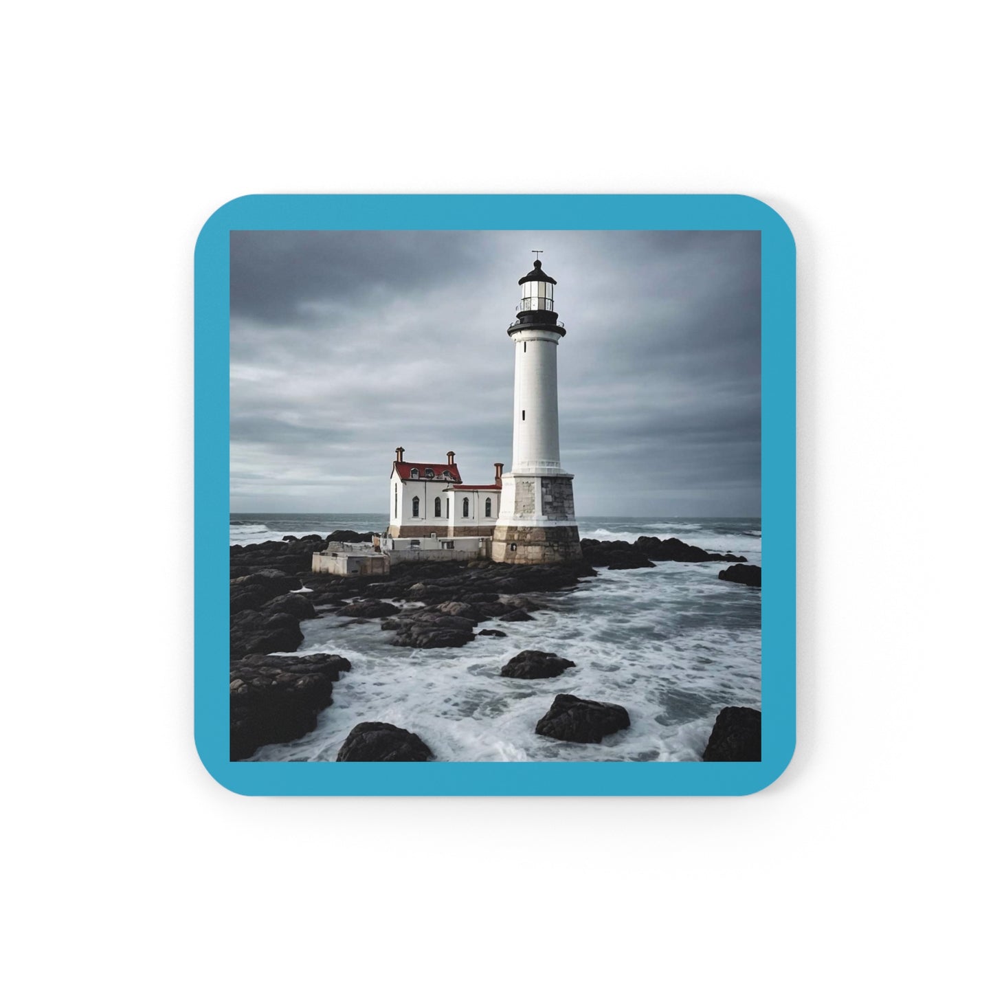 Matiby Lighthouse Turquoise Corkwood Coaster Set