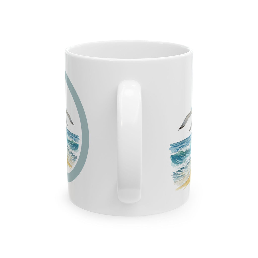 Ocean Seagulls White Ceramic Mug - Beach Watercolor Tea Cup (11oz, 15oz)