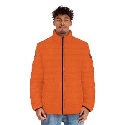 Men's Dark Orange Puffer Jacket (AOP)