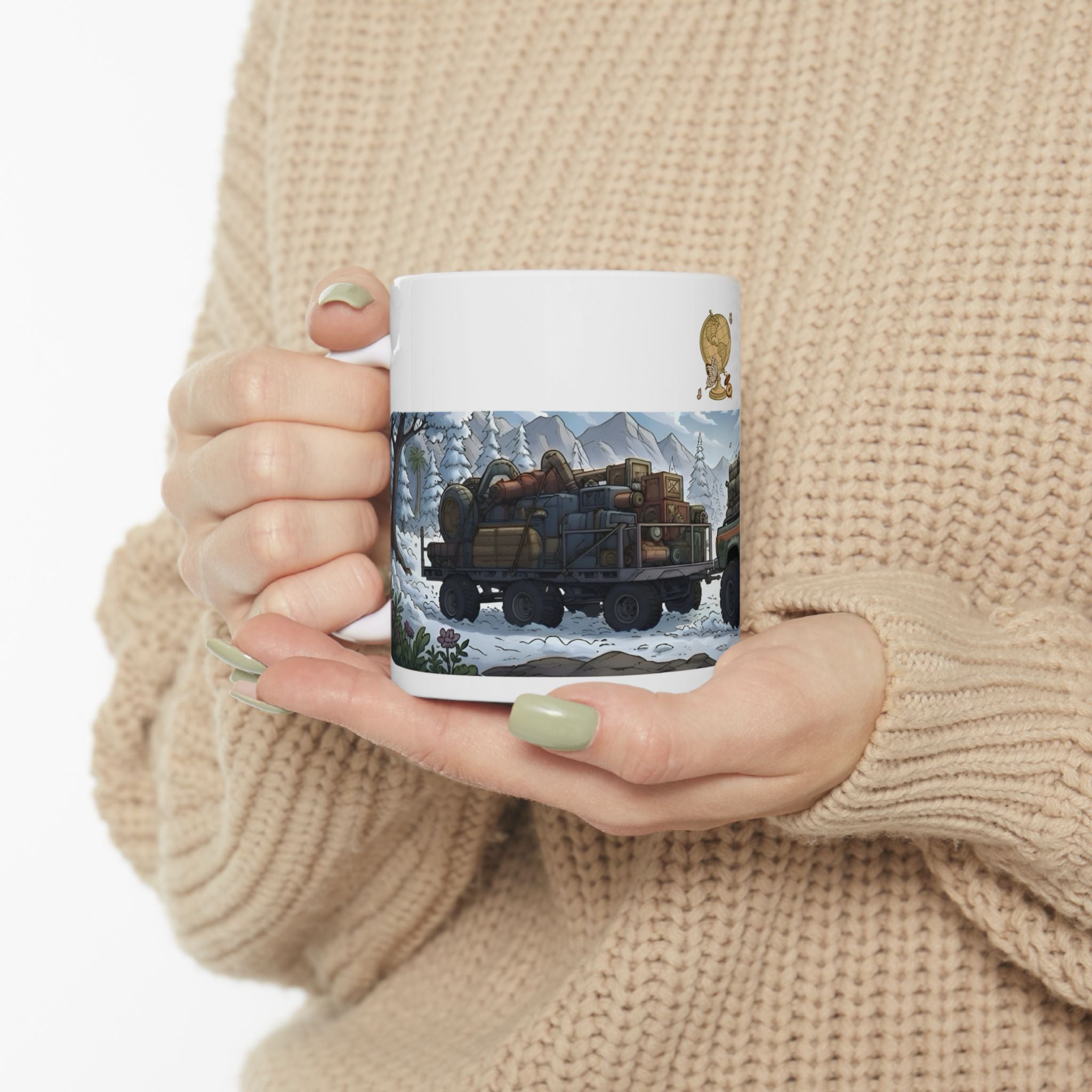 Adventure 4x4 Trucks #41, Off-Roading Mama Helping Daughter  White Ceramic Mug — Find Your Path To The Essentials Cup (11oz & 15oz)