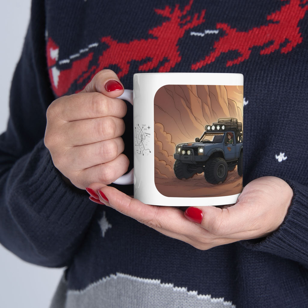 Adventure 4x4 Trucks #52, Chic Mechanic On The Haul White Ceramic Mug — Find Your Path To The Essentials Cup (11oz & 15oz)