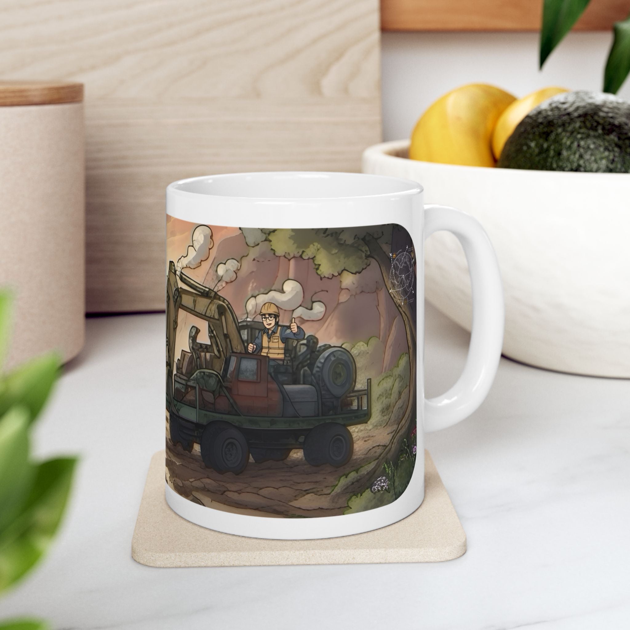 Adventure 4x4 Trucks #7, Construction Workers On The Go White Ceramic Mug — Find Your Path To The Essentials Cup (11oz & 15oz)
