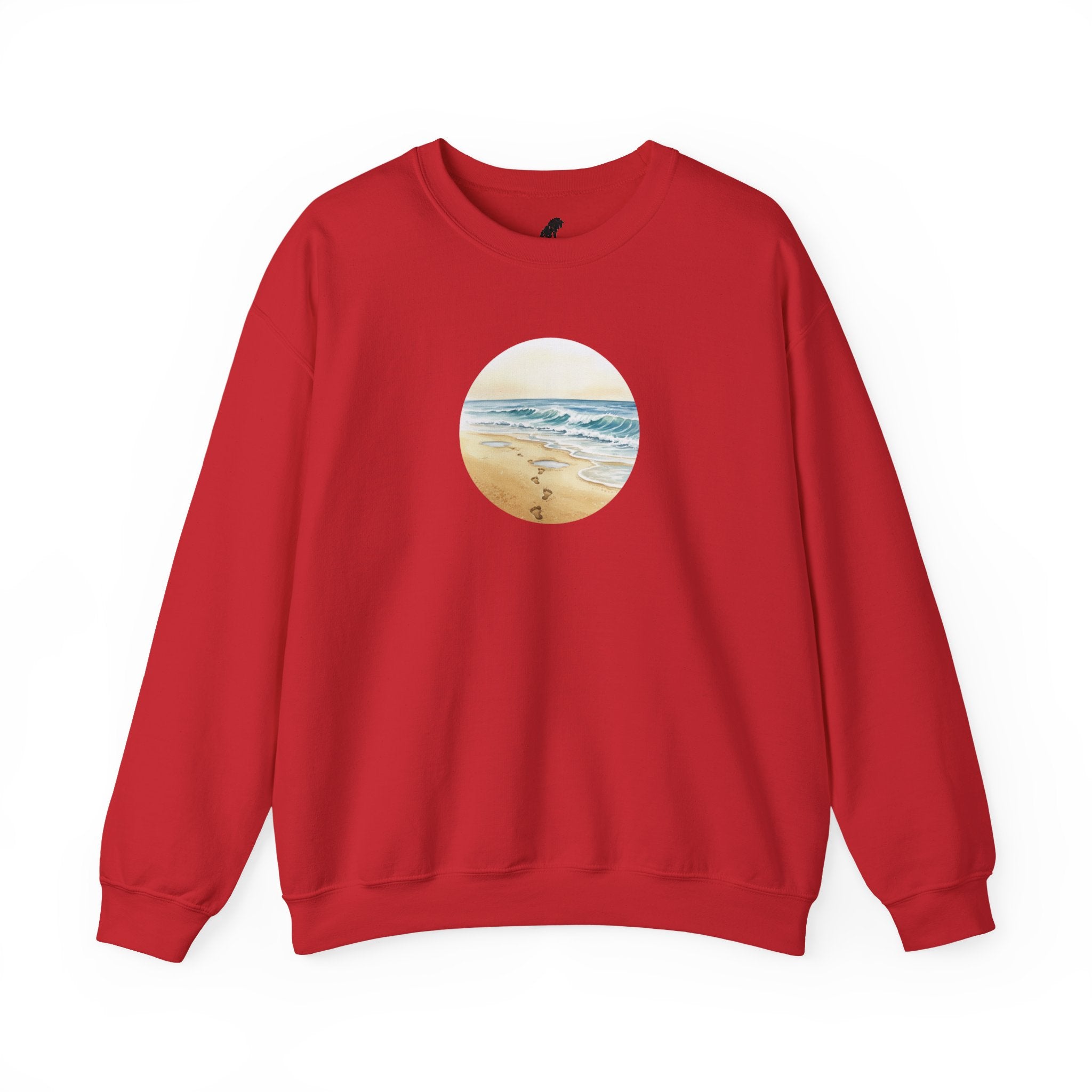Beach Circle Crewneck Sweatshirt — Coastal Footprints In The Sand At Sunset Sweater