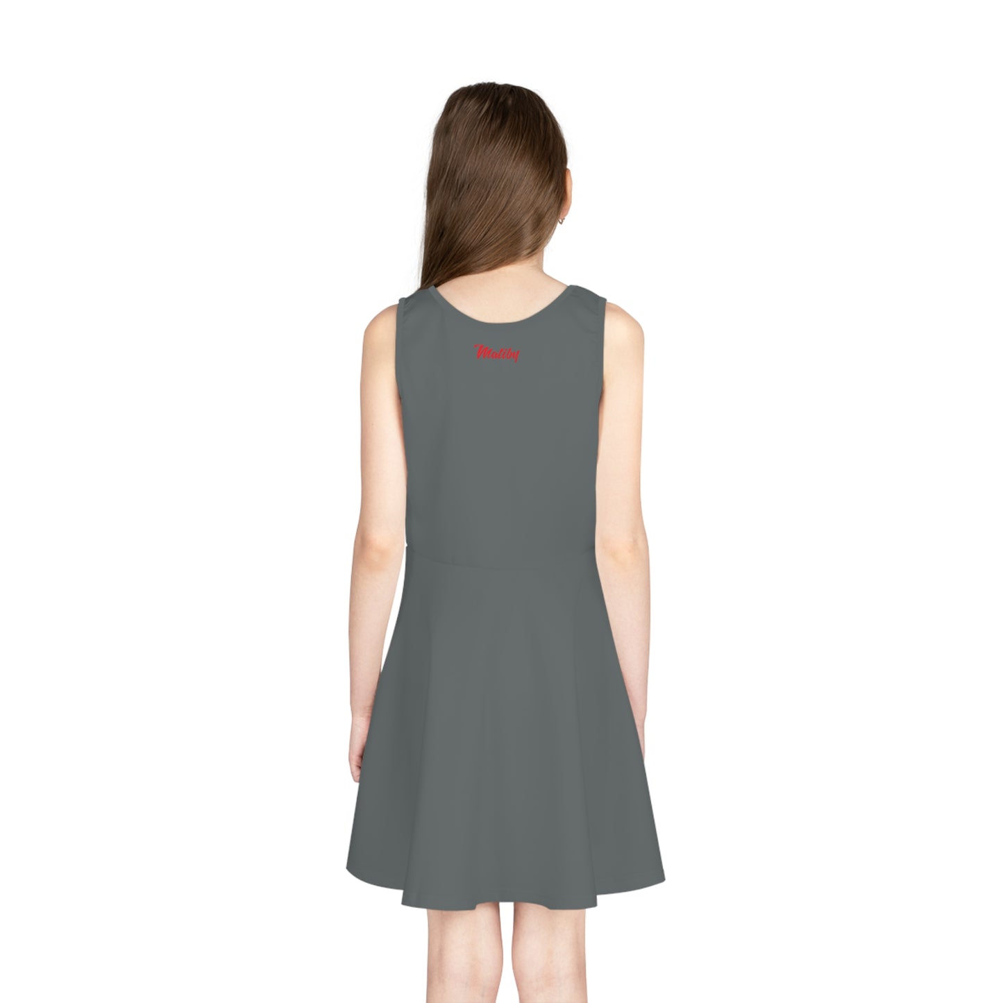 Girls' Dark Grey Sleeveless Sundress (AOP)