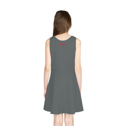 Girls' Dark Grey Sleeveless Sundress (AOP)