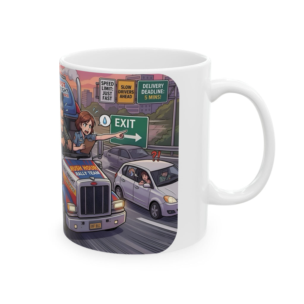 Trucker Life White Ceramic Mug – 'Fast Freight' Big Rig Tea Cup (11oz/15oz)