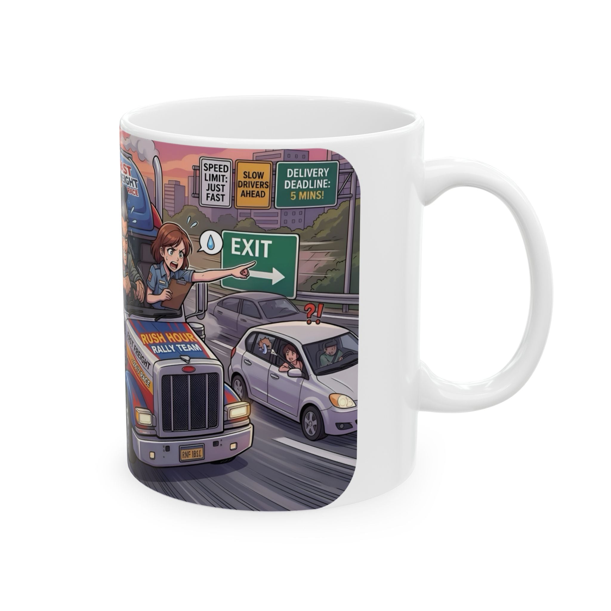 Trucker Life White Ceramic Mug – 'Fast Freight' Big Rig Tea Cup (11oz/15oz)