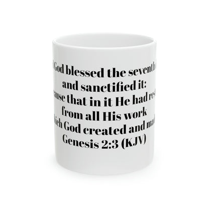 Bible Speaks Gen 2:3 Ceramic Mug, 11oz