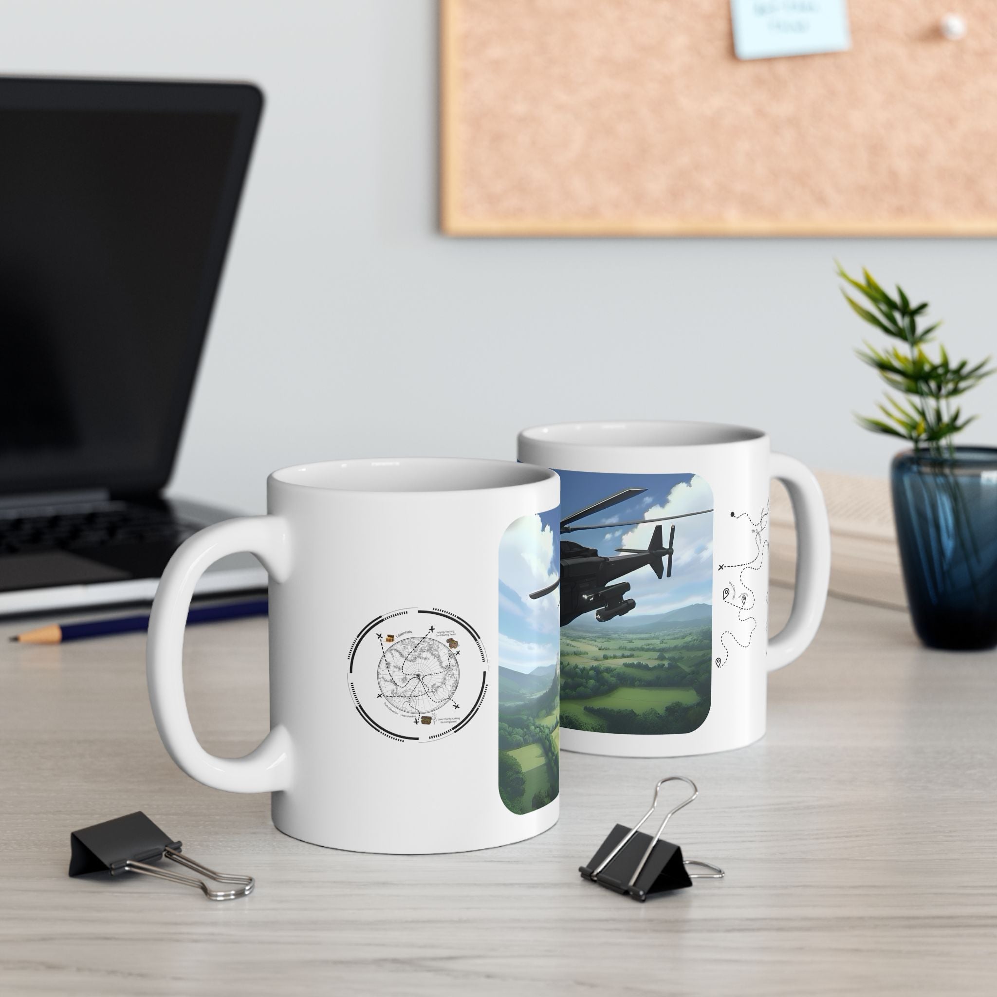 Touring Stealth Heli Scenic Blast Over Lofty Countryside White Ceramic Mug – Friends, Family & Imaginative Adventures, Celebrating Companionship, Creativity & Life’s Little Wonders Cup (11oz/15oz)