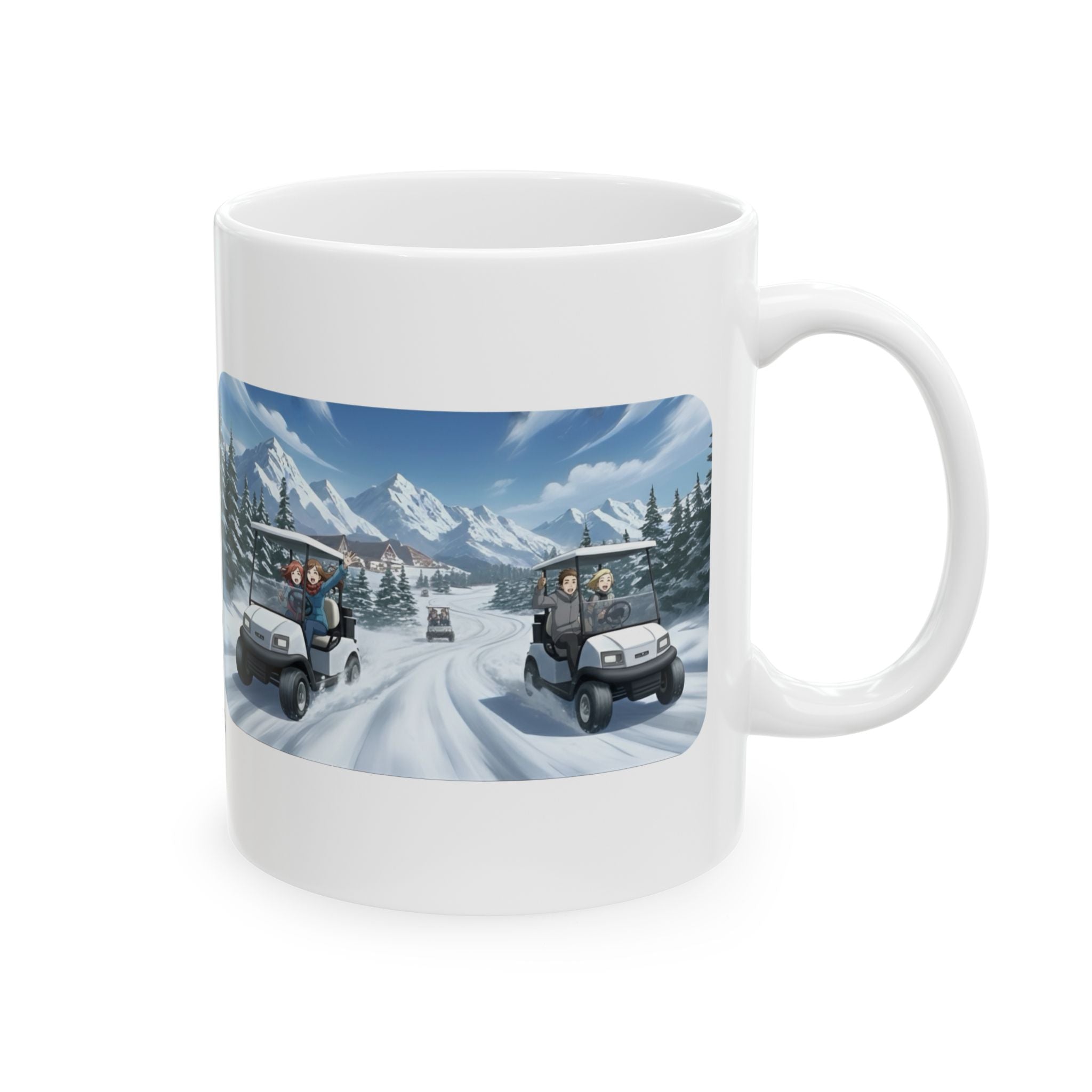 Anime Golf Cart Seasonal Adventures #7 White Ceramic Mug — Find Your Path To The Essentials Cup (11oz & 15oz)