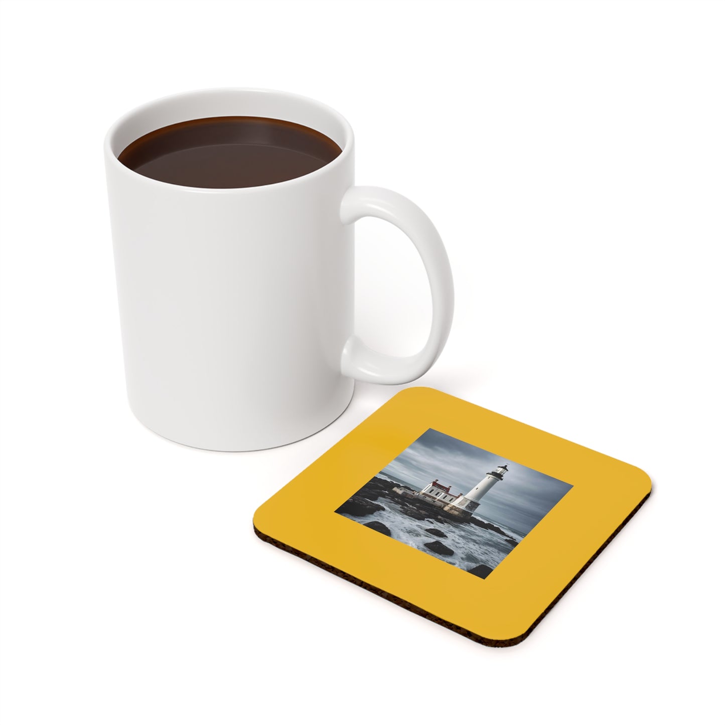 Matiby Lighthouse Yellow Cork Back Coaster