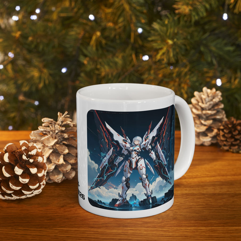 Sentience Rising MEK-EVA13X26 Prototype White Ceramic Mug | Sci-Fi NeoSentinel Uprising