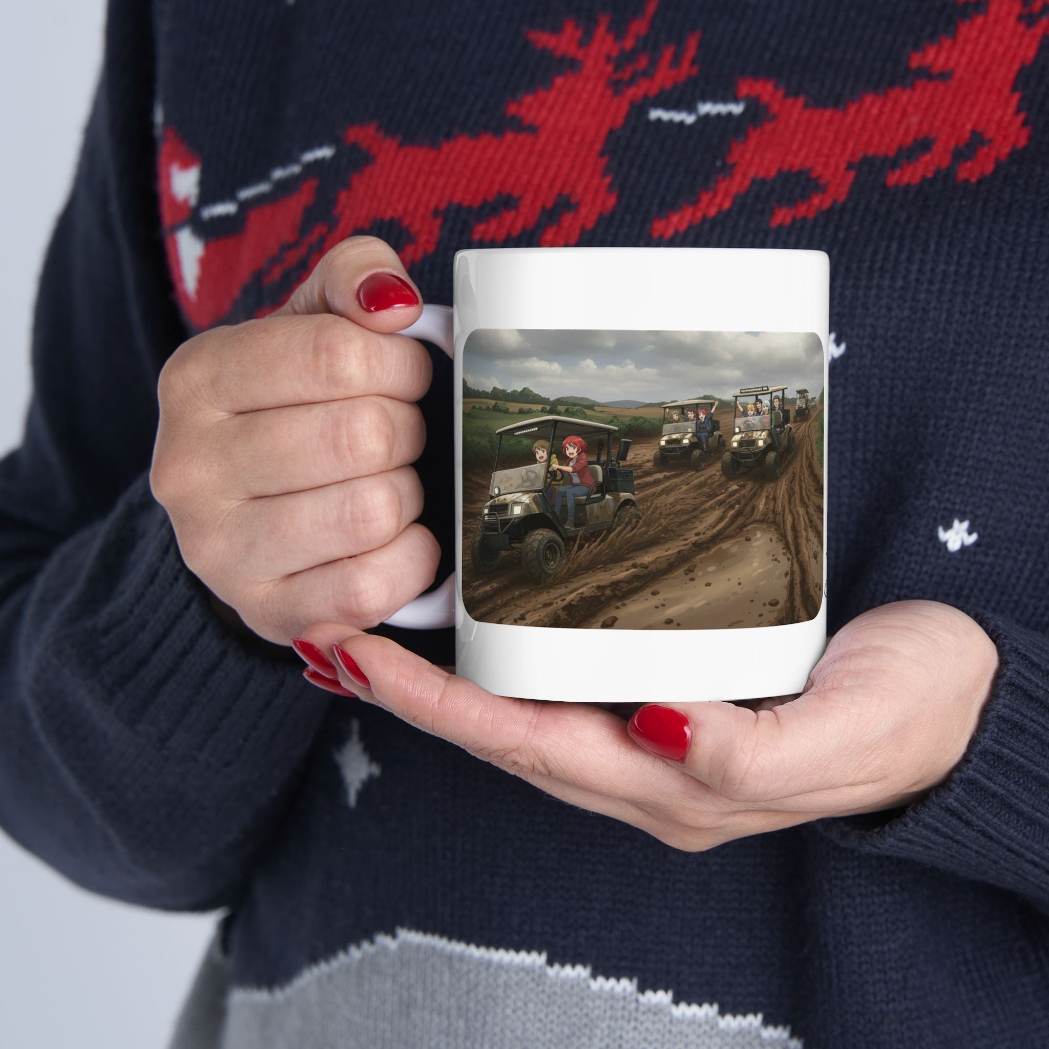 Anime Golf Cart Mud Racing Adventures #4 White Ceramic Mug — Find Your Path To The Essentials Cup (11oz & 15oz)