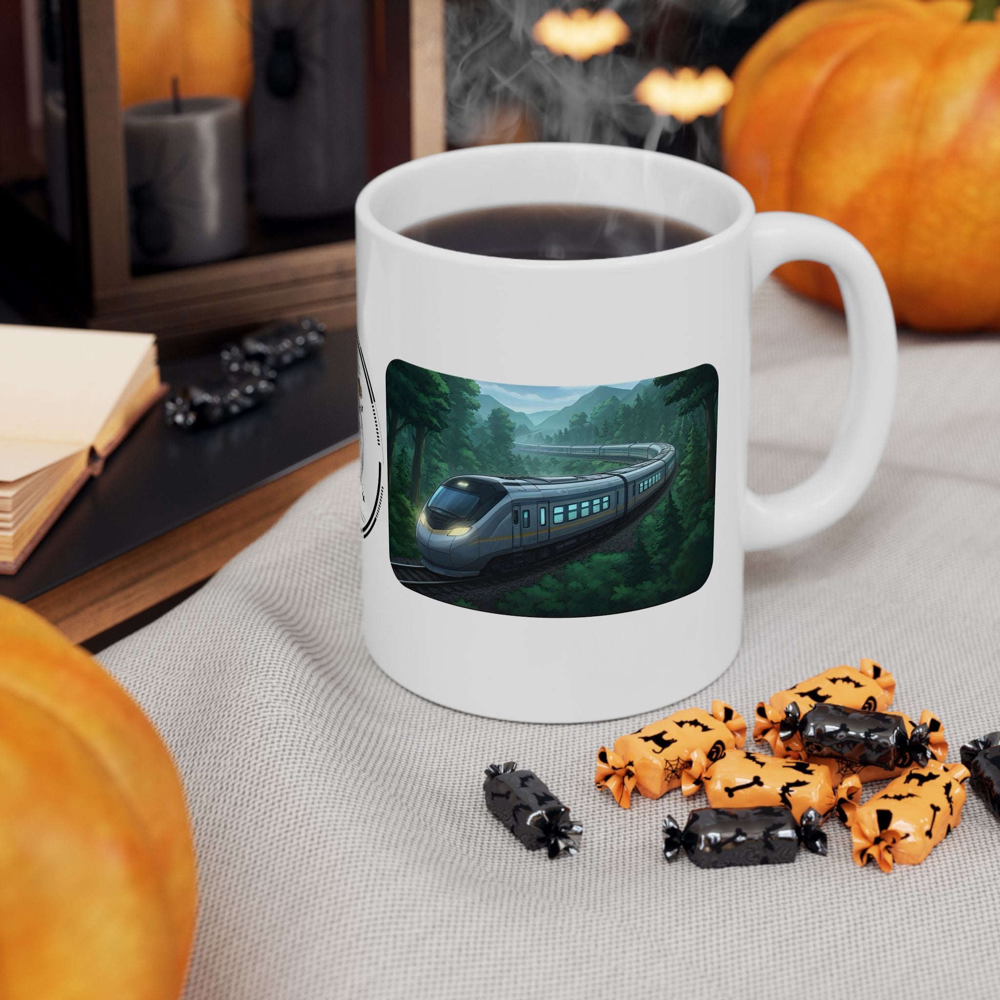 The Winding Journey Train Ride White Ceramic Mug — The Modern Traveler Transit Cup (11oz/15oz)