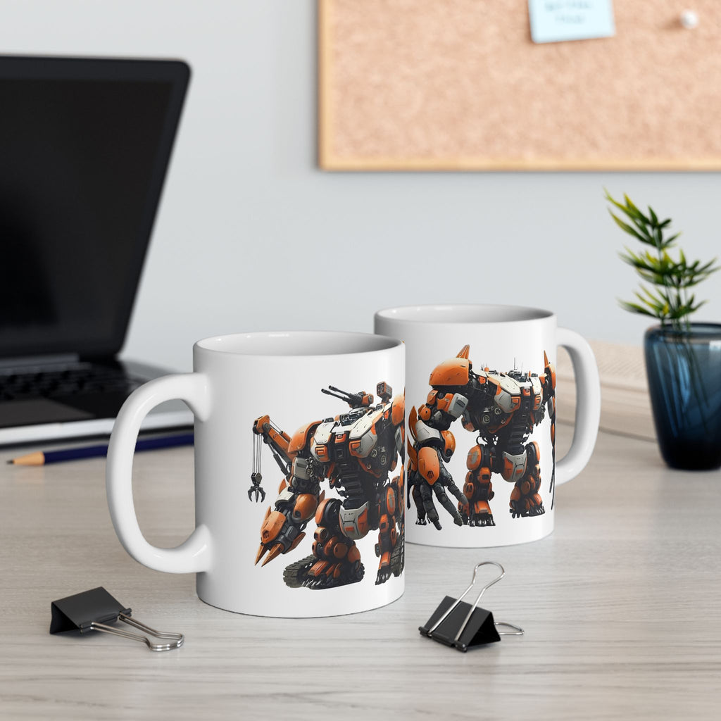'The Meks' Sci‑Fi Mech Robot #10 White Ceramic Mug (11oz & 15oz) – Mech Tea Cup (11oz/15oz)