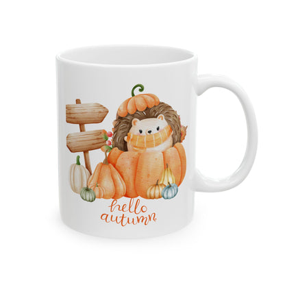 Journeys Hello Autumn Seasons of Change Ceramic Mugs, Gifts for Pet Lovers, Mugs for Cute Animal Lovers, Cute Seasonal Mugs, Mug for All Occasions, Thanksgiving Mug