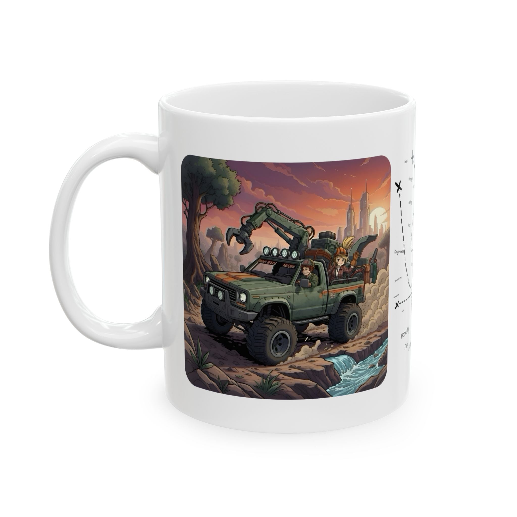 Adventure 4x4 Trucks #15, Tree Trimmers, Arborists, & Pruners On The Go White Ceramic Mug — Find Your Path To The Essentials Cup (11oz & 15oz)