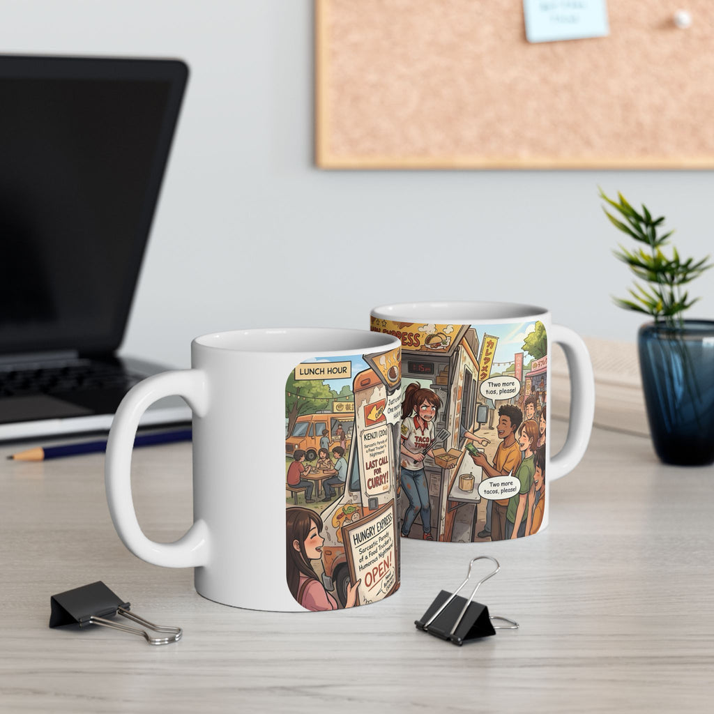 The Hungry Express "Gotta Go" White Ceramic Mug, Busy Food Truck Crew Cup (11oz/15oz)