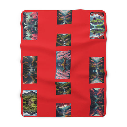 Artzy Scenic Red Sherpa Fleece Blanket