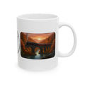 Desert Canyon Sunset Railway White Ceramic Mug — Vintage Steam Train Forest Viaduct Cup (11oz/15oz)