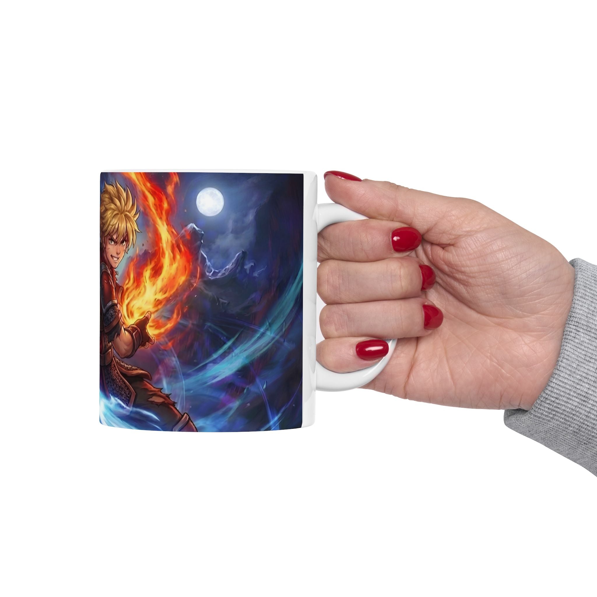 Anime Elemental Battle Duo #2 White Ceramic Mug — Fire And Lightning Gamers' Adventure(11oz, 15oz)