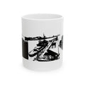 Harbor Panorama White Ceramic Mug — Black & White Maritime Port Cup (11oz, 15oz)