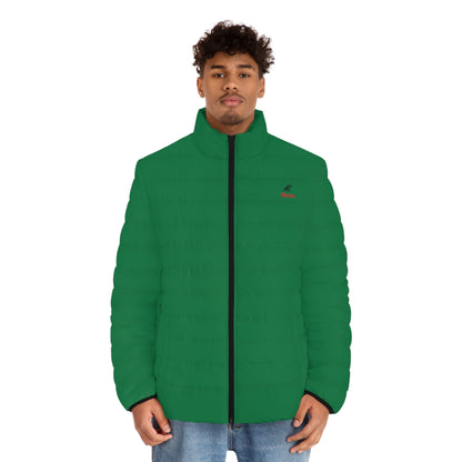 Men's Dark Green Puffer Jacket (AOP)