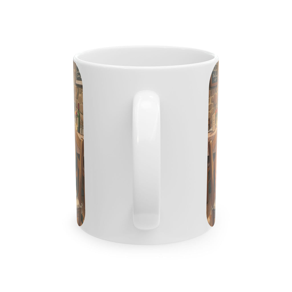 Cat Ghibli Whisker Bistro White Ceramic Mug — Cozy Feline Tapas Cafe Cup (11oz/15oz)