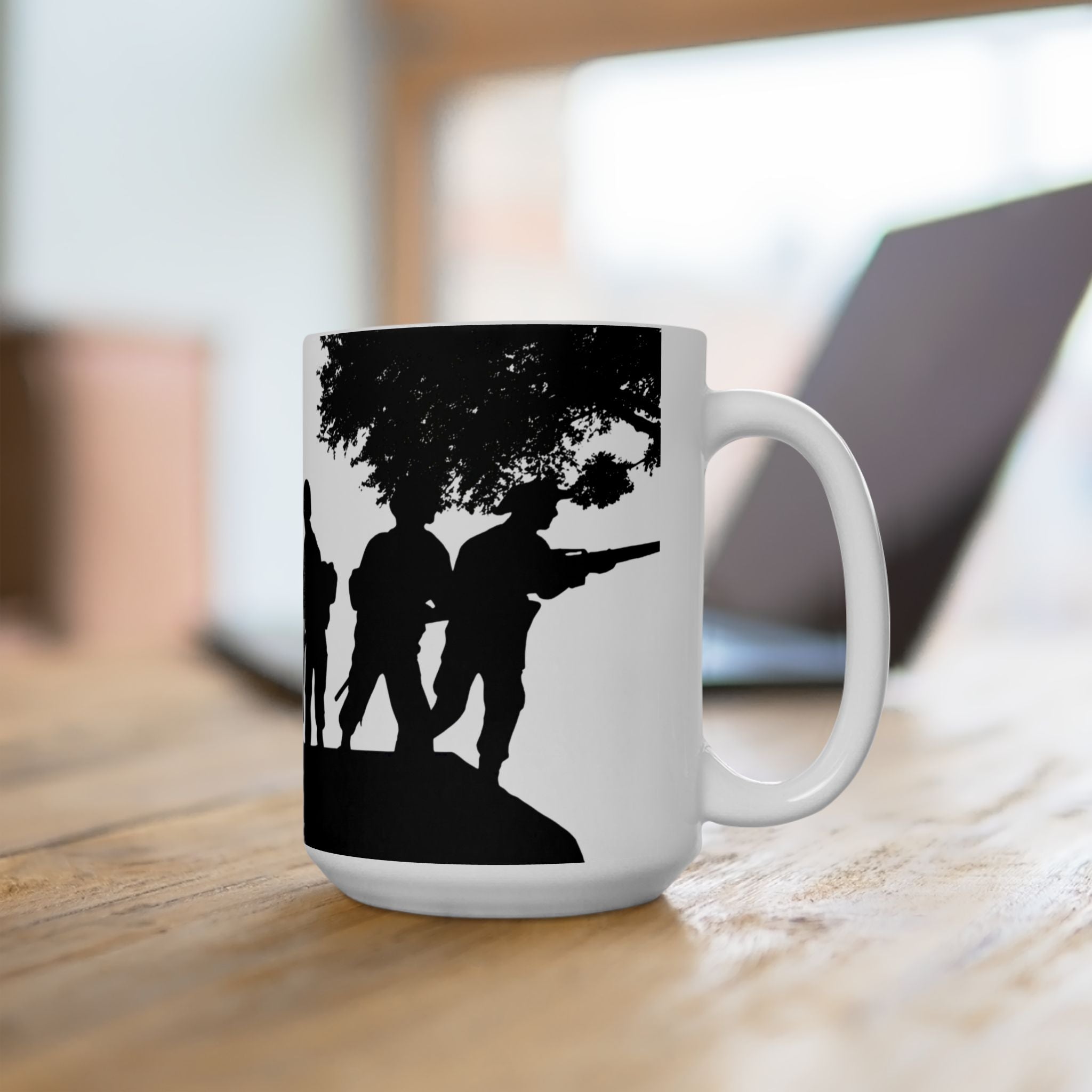 Patriotic Camaraderie Military Silhouette White Ceramic Mug – Teamwork Duty Quiet Strength Cup (11oz, 15oz)