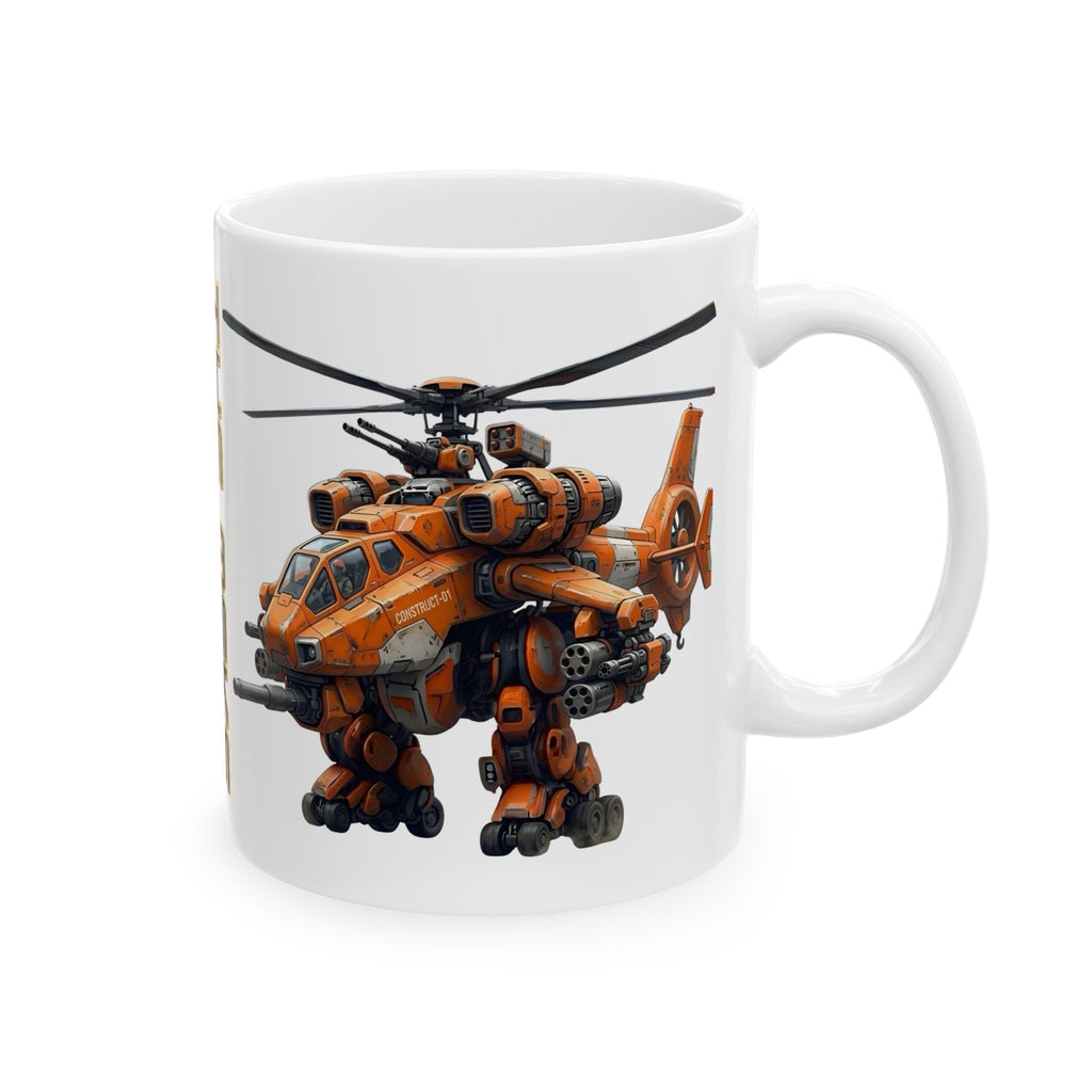 'The Meks' Sci‑Fi Mech Robot #9 White Ceramic Mug (11oz & 15oz) – Sci‑Fi Mech Helicopter Tea Cup (11oz/15oz)