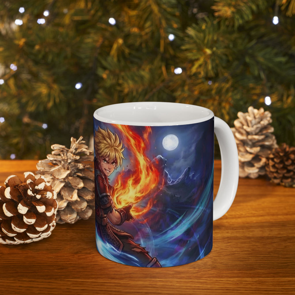 Anime Elemental Battle Duo #2 White Ceramic Mug — Fire And Lightning Gamers' Adventure(11oz, 15oz)