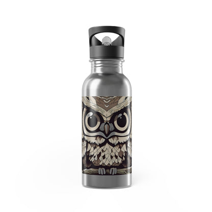 Artzy Owl Stainless Steel Water Bottle With Straw, 20oz