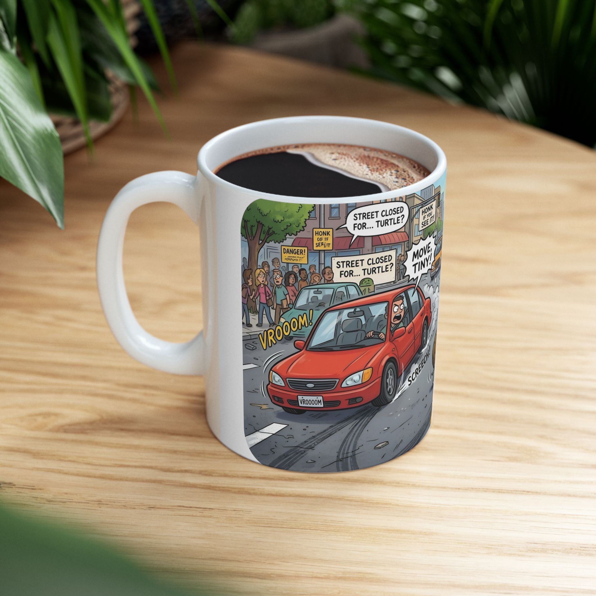 Cute Turtle Crossing White Ceramic Mug, Cruising Vibes Cup (11oz, 15oz)