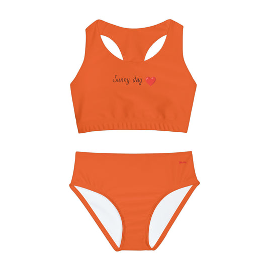 Girl's "Sunny Day" Orange Two Piece Swimsuit (AOP)