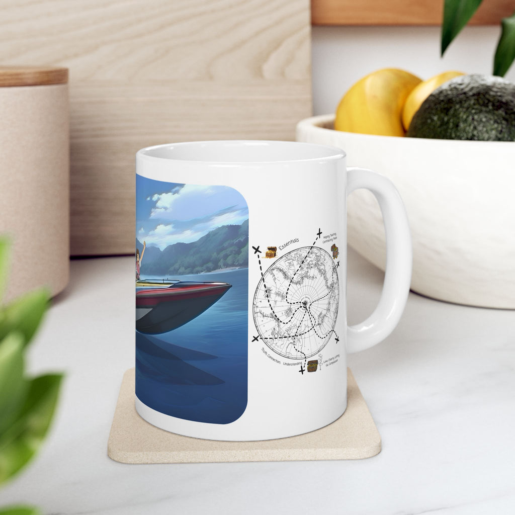 Adrenaline Boat Race #3 for Friends & Couples White Ceramic Mug — Anime Speedboat Treasure Map Cup (11oz/15oz)
