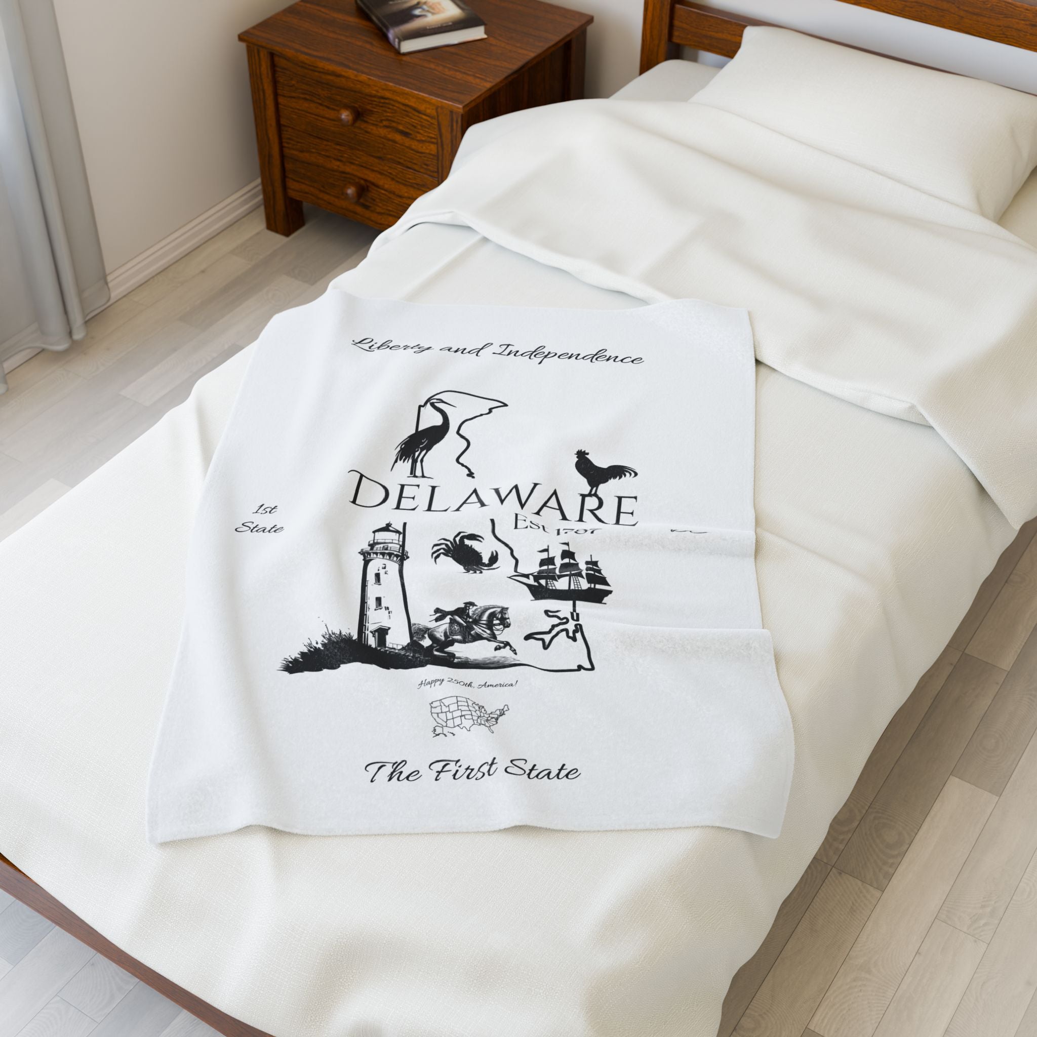 Delaware Plush Blanket with Personalized States of USA for America's 250th Birthday, DE Custom State Images, US Travel Gift, Patriotic