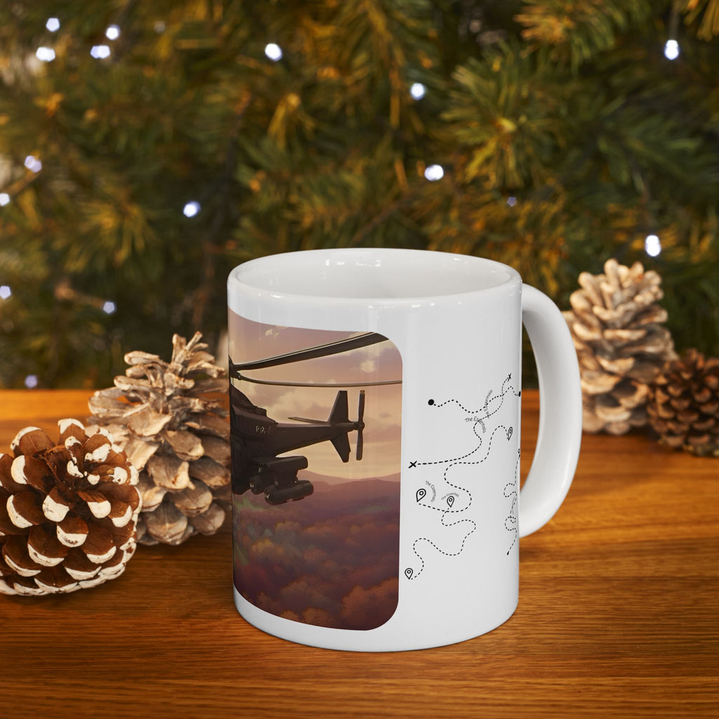 Touring Heli Over Autumn Fall Countryside White Ceramic Mug – Friends, Family & Imaginative Adventures, Celebrating Companionship, Creativity & Life’s Little Wonders Cup (11oz/15oz)