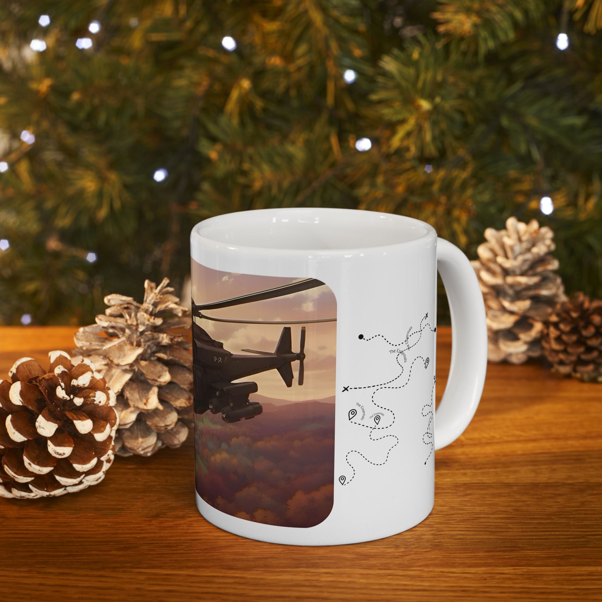 Touring Heli Over Autumn Fall Countryside White Ceramic Mug – Friends, Family & Imaginative Adventures, Celebrating Companionship, Creativity & Life’s Little Wonders Cup (11oz/15oz)