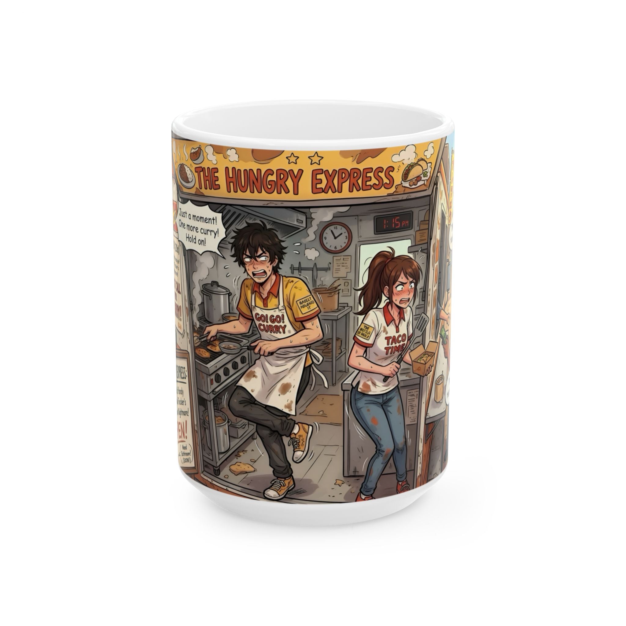 The Hungry Express "Gotta Go" White Ceramic Mug, Busy Food Truck Crew Cup (11oz/15oz)