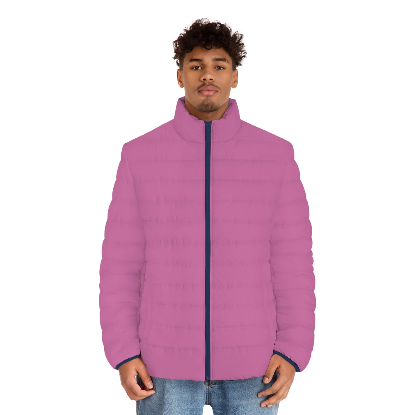 Men's Pink Puffer Jacket (AOP)