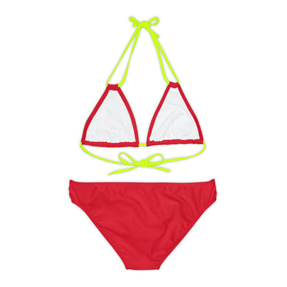 Dark Red Strappy Bikini Set (AOP)