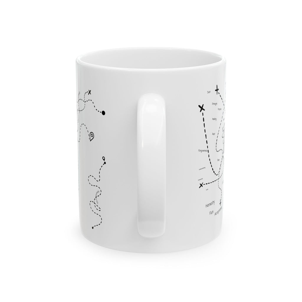 Joyful Friendship Landscape, Colorful Balloon Adventure White Ceramic Mug — True Wealth, Adventure, & Creativity Cup (11oz/15oz)