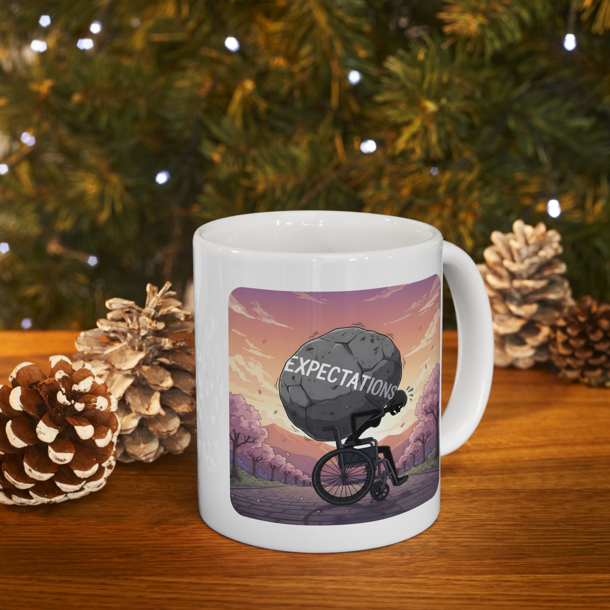 Unbreakable Woman Overcoming Expectation White Ceramic Mug, (11oz, 15oz), Disability Pride Wheelchair Warrior Cup