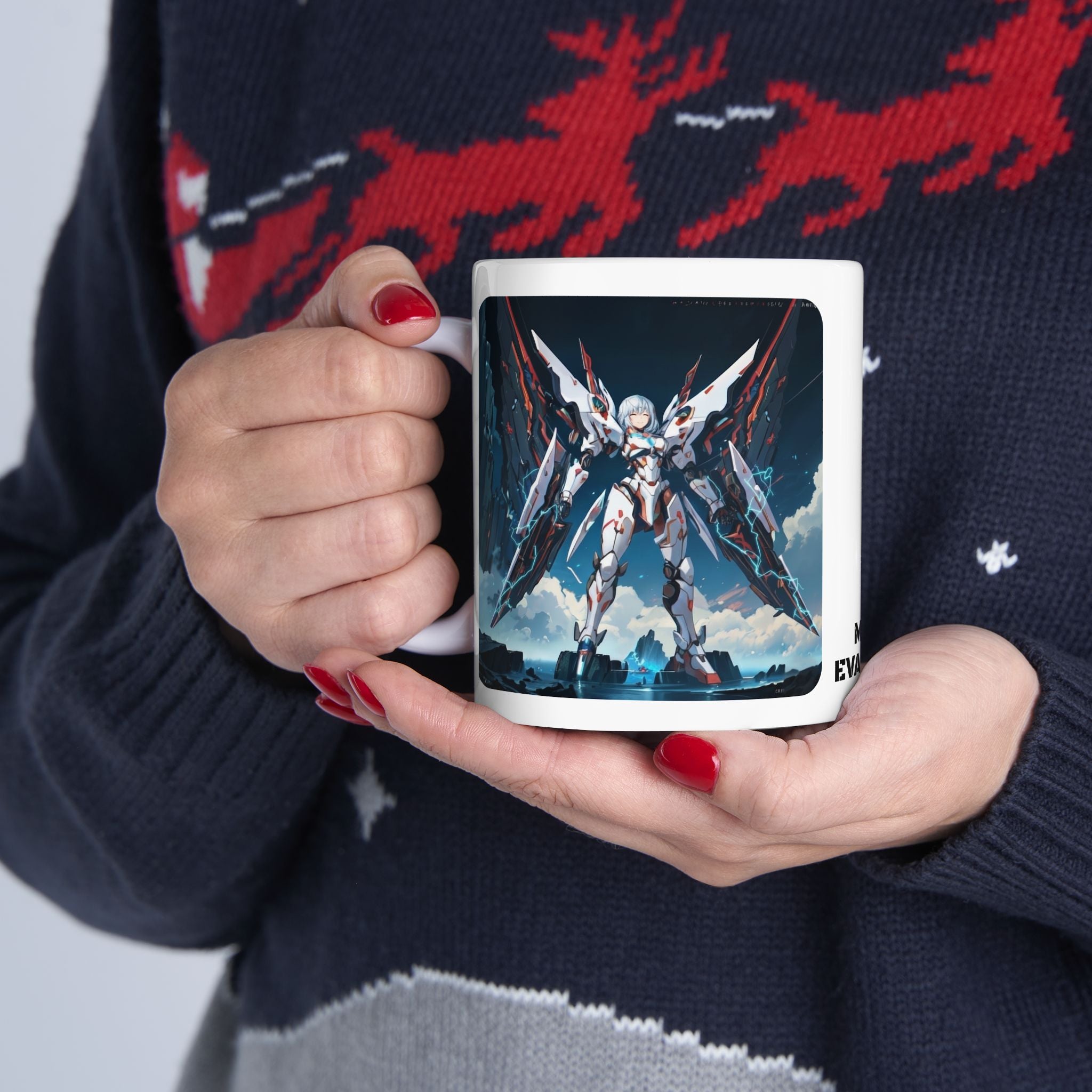 Sentience Rising MEK-EVA13X26 Prototype White Ceramic Mug | Sci-Fi NeoSentinel Uprising