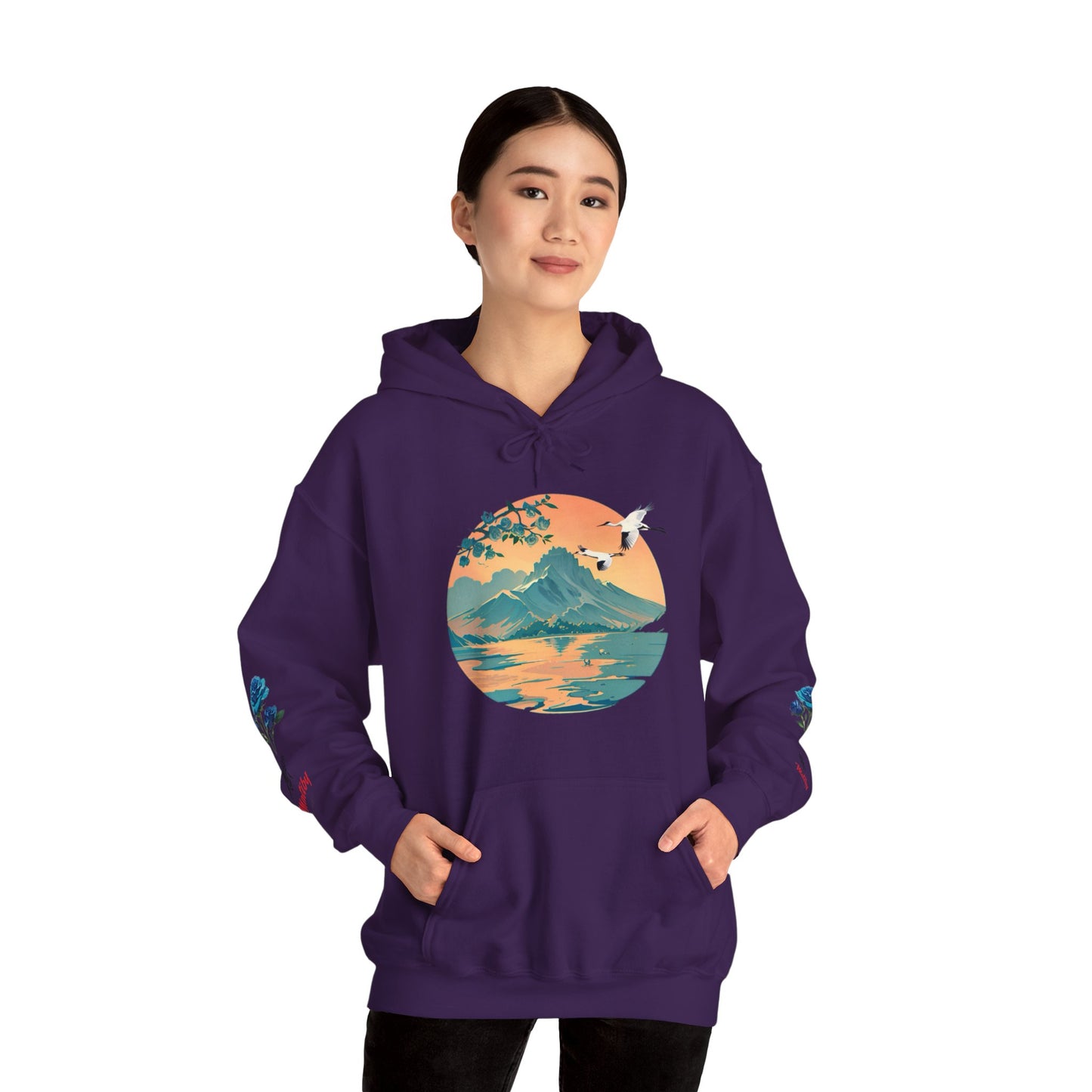 Japanese Blue Roses Landscape Unisex Heavy Blend™ Hooded Sweatshirt