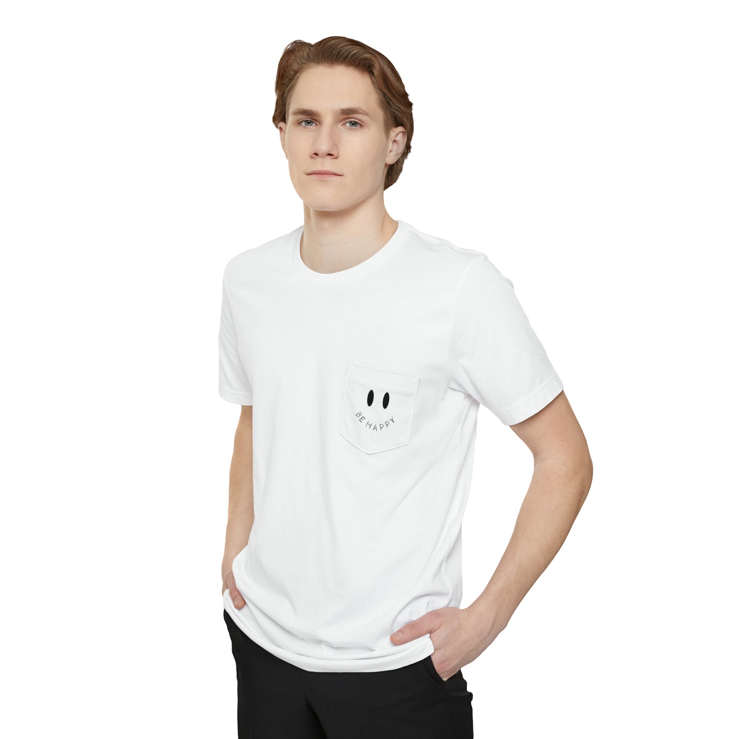 "Be Happy" Smiley Face Unisex Pocket T-shirt