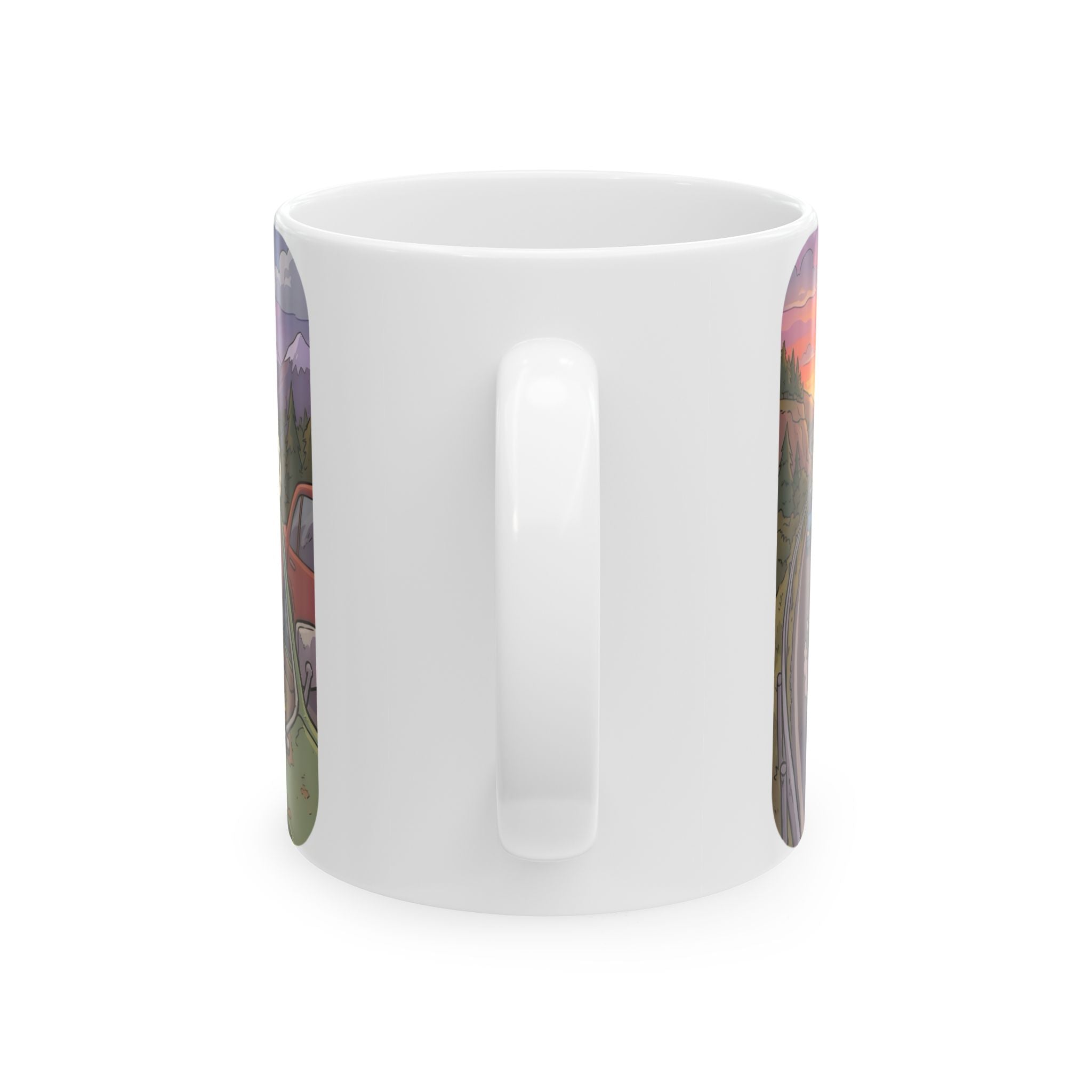 Squabbling Cats On A Road Trip White Ceramic Mug (11oz/15oz), Funny Cat'n Get Along Cup