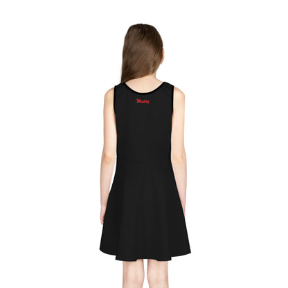 Girls' Black Sleeveless Sundress (AOP)