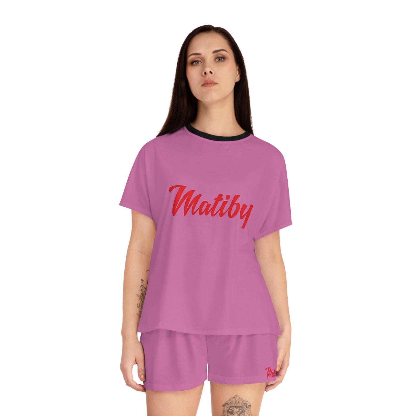 Matiby Women's Light Pink Short Pajama Set (AOP)